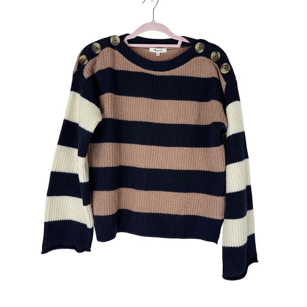 Madewell Calloway Stripe Mix Boatneck Pullover Boxy Sleeves Sweater Top Size S